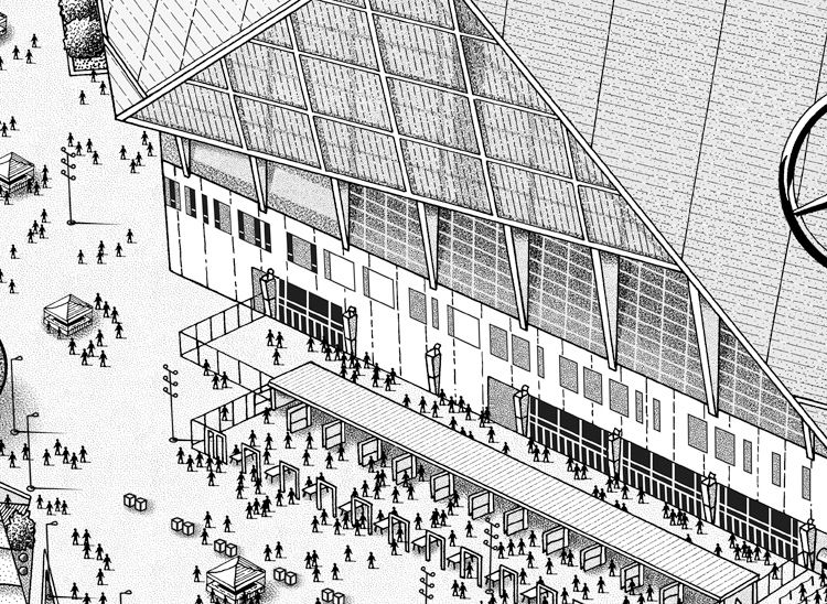 Thumbnail: Mercedes-Benz Stadium print pen and ink detail