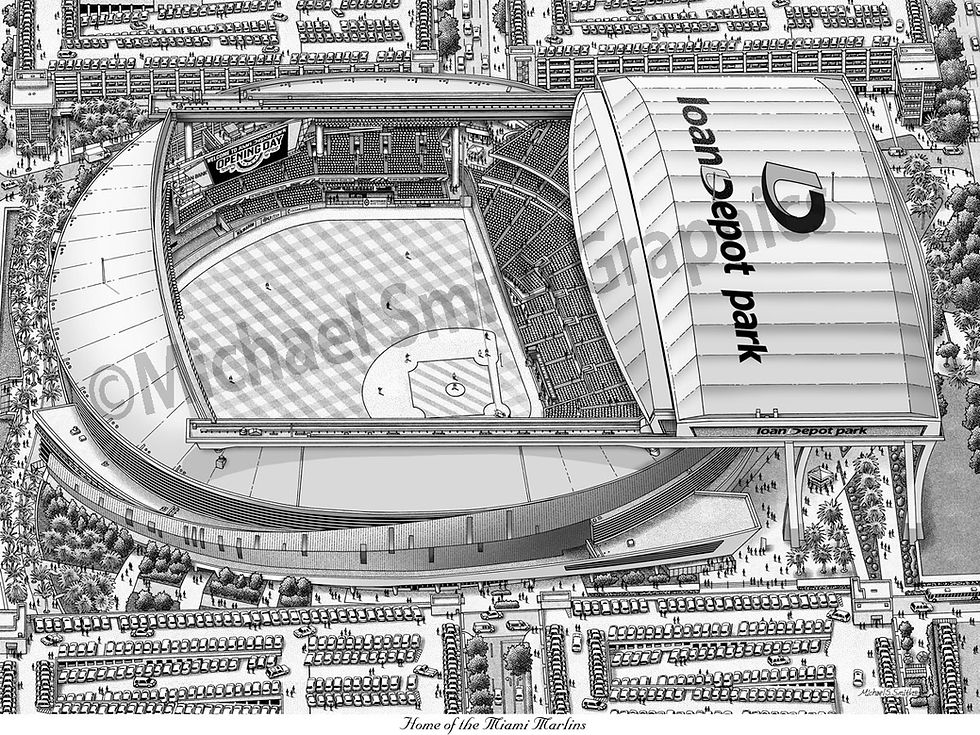 Thumbnail: Miami Marlins pen and ink drawing by Michael Smith