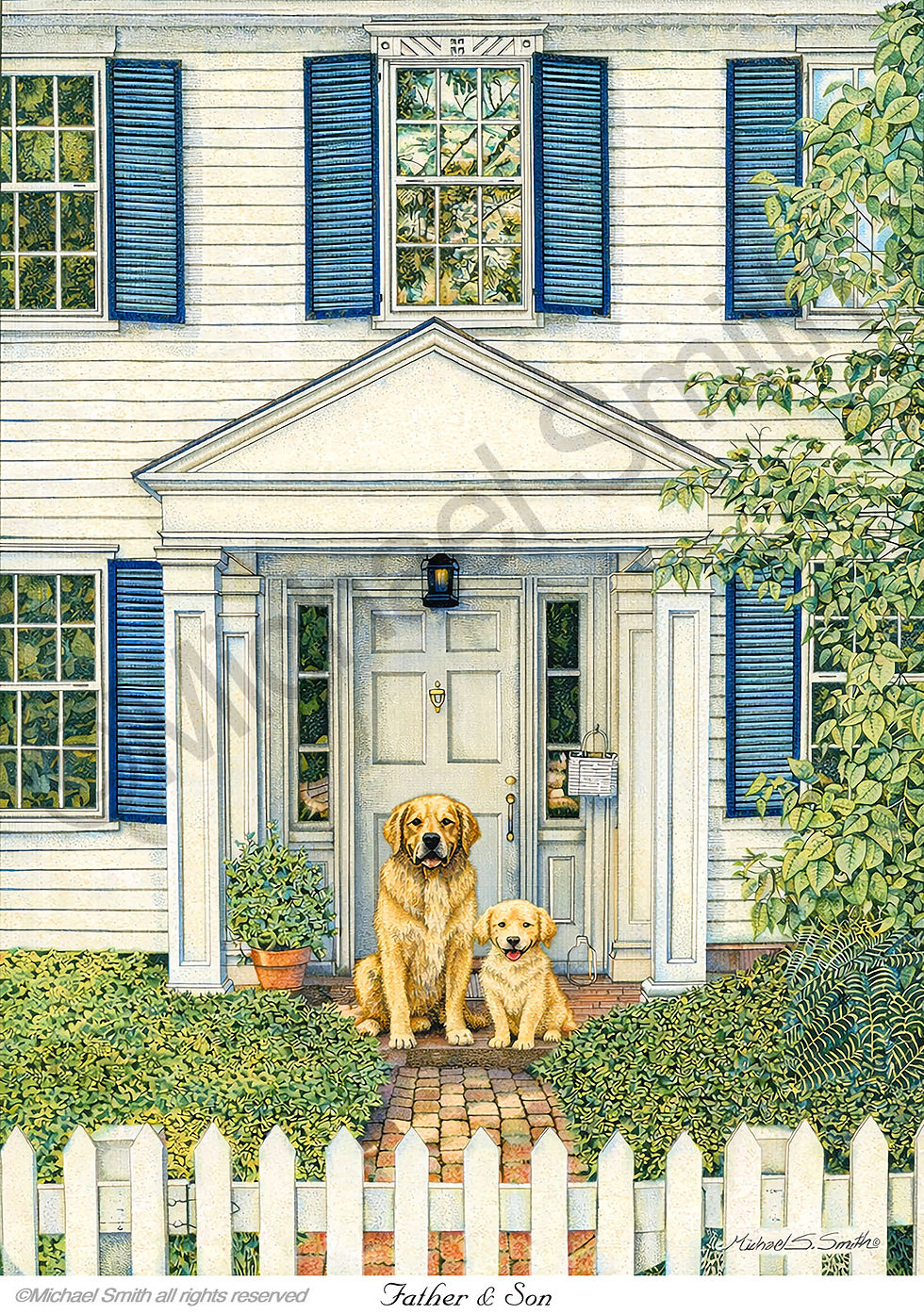 Front Door Colonial with Golden Retriever art print by Michael Smith