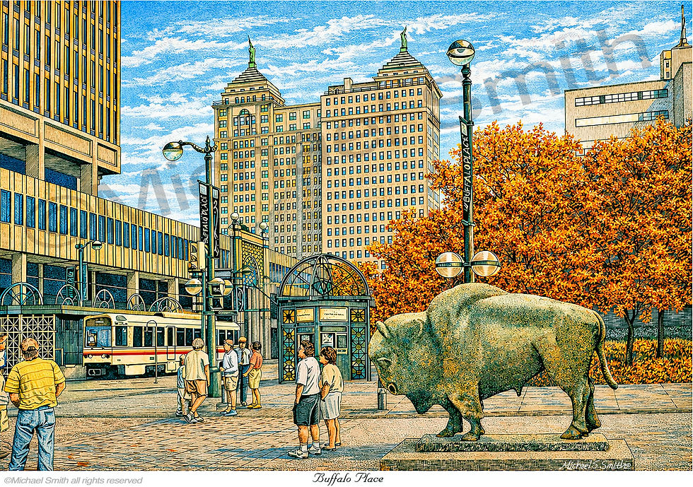 Buffalo Place drawing graphic by Michael Smith Graphics