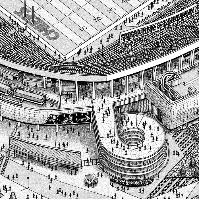Thumbnail: Arrowhead Stadium print pen and ink detail