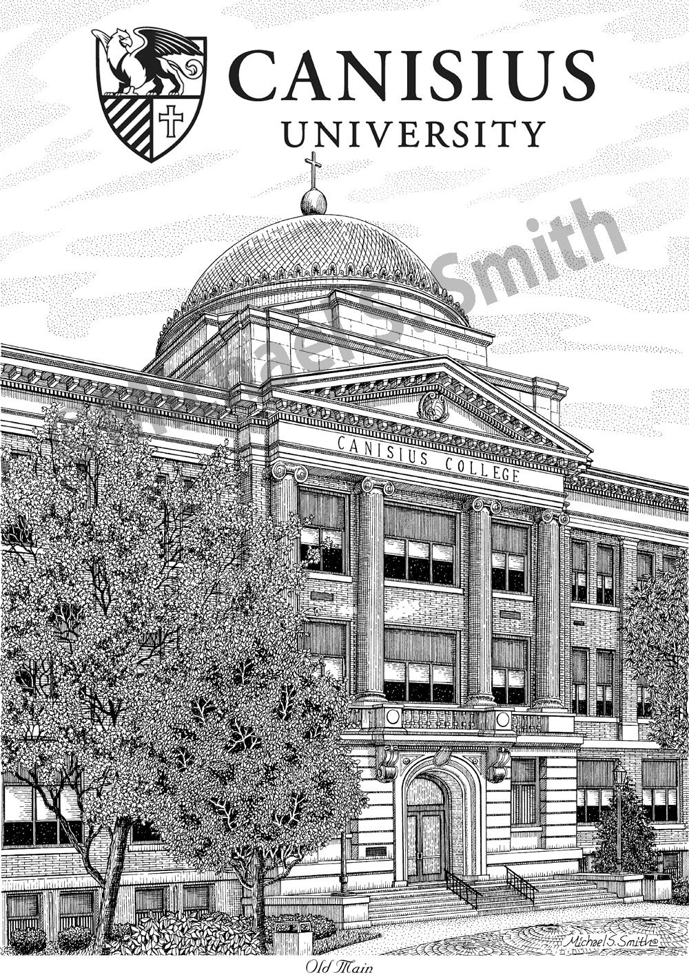 Canisius University pen and ink drawing by Michael Smith