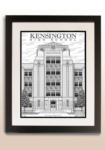 Kensington High School pen and ink drawing by Michael Smith