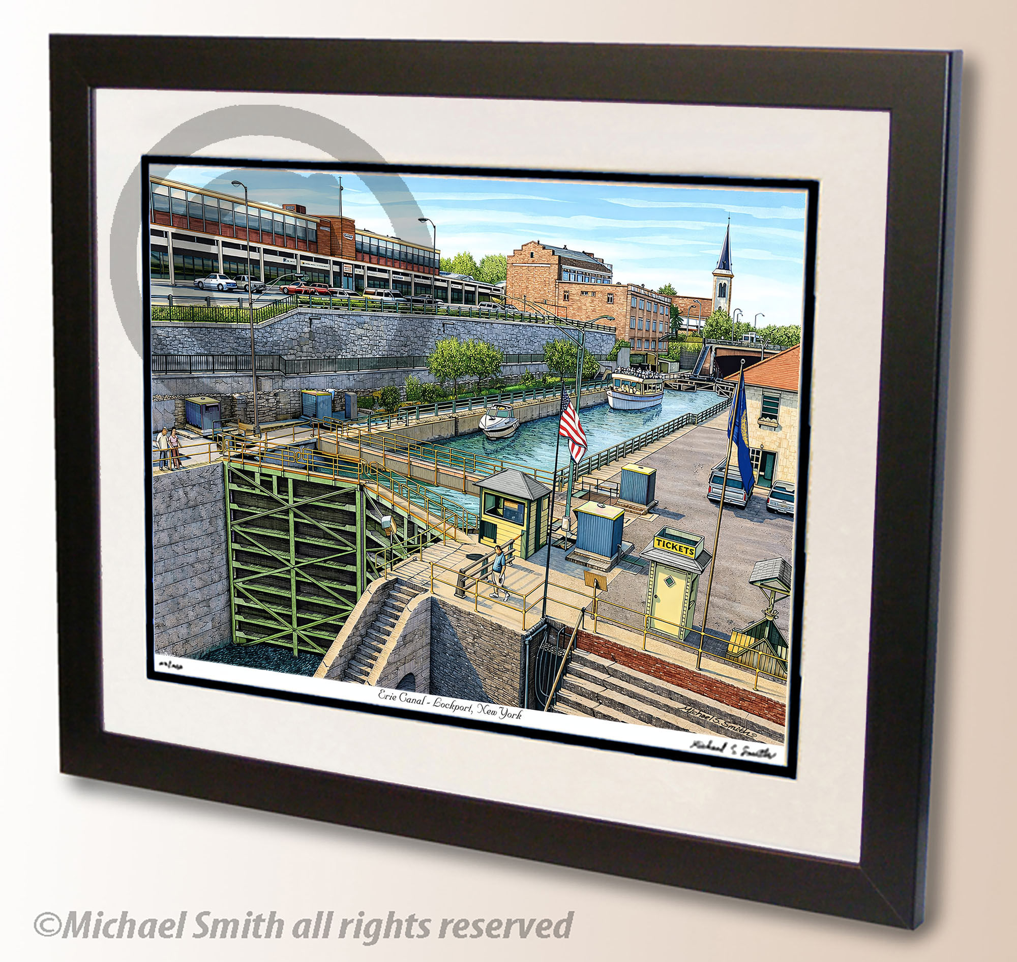 Erie Canal Lockport pen and ink drawing by Michael Smith Graphics