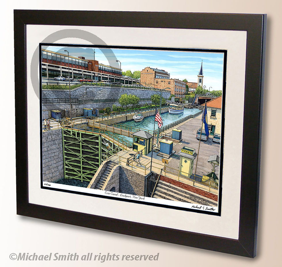 Erie Canal Lockport pen and ink drawing by Michael Smith Graphics