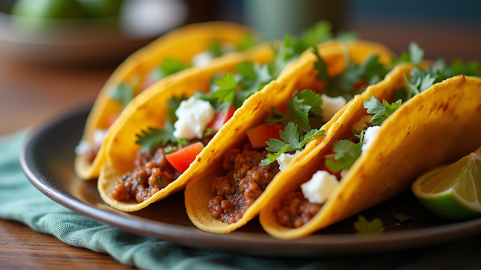 Close-up view of a vibrant plate of traditional Mexican tacos