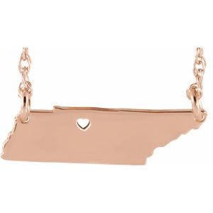 14K Rose Gold-Plated Sterling Silver Tennessee State with Heart-Pierced City 18 Necklace"