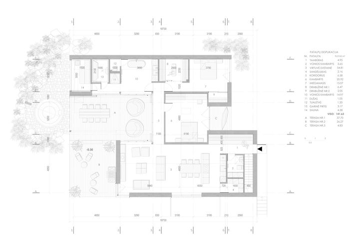 SG HOUSE - individualių namų architektūra. Planas. YCL studio