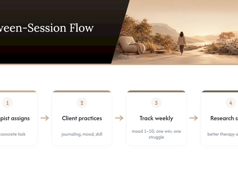 Diagram of client engagement steps and therapy outcomes