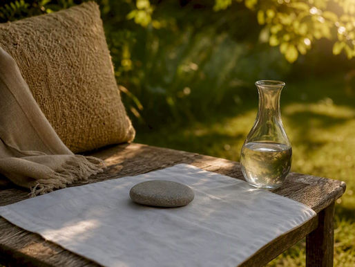 Calm therapy space with stone and water carafe