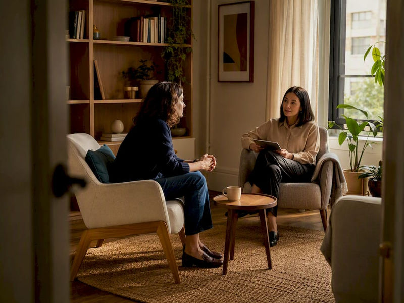 Therapy consultation in a calm sitting room