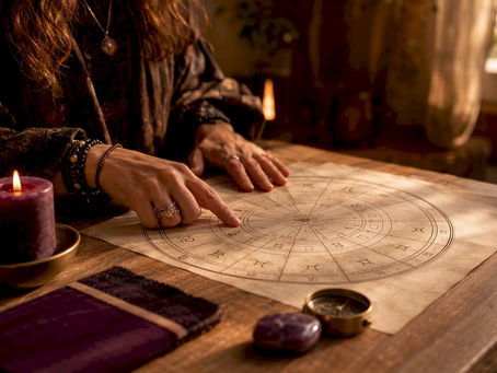 Astrologer studying a natal chart