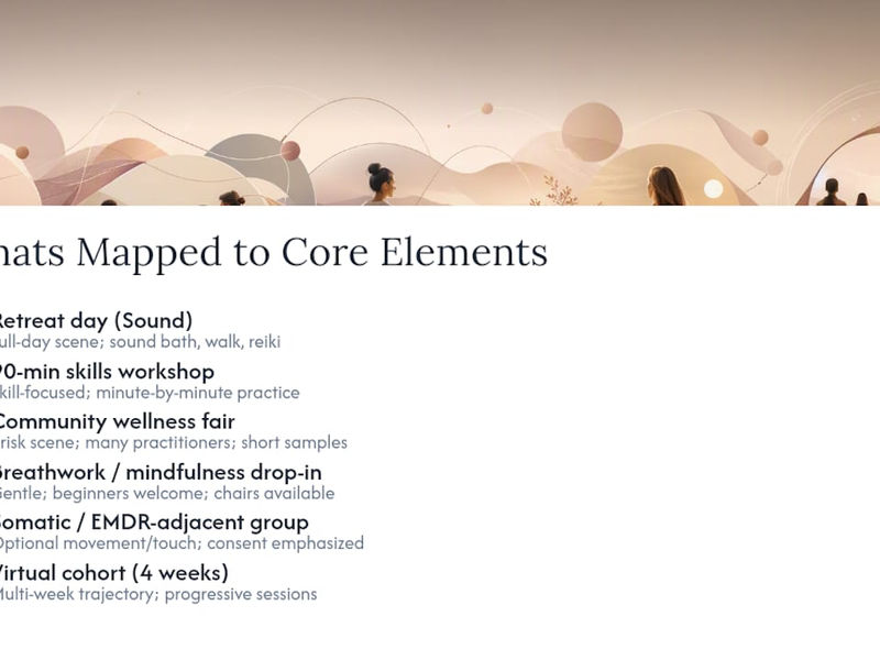 Six wellness event formats and shared description elements