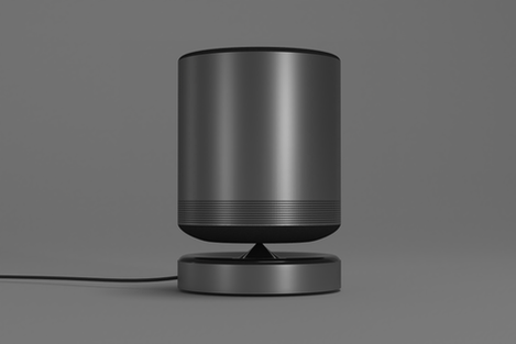 Design d'une enceinte monolithique, enceinte de salon, musique et son optimisé, design musical, sound design, minimalisme, technologie, designer