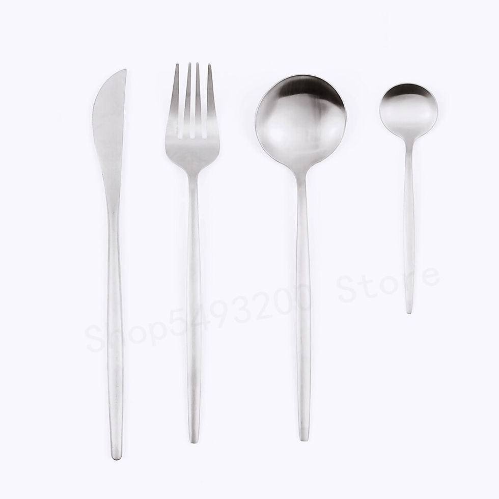 Thumbnail: 4pcs Black Tableware Cutlery-Set Knife Tea Dessert-Spoon Dinner-Fork Gold 
