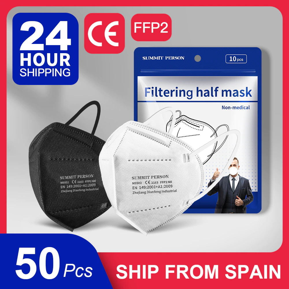 50 Pieces FFP2 Masks KN95 5 Layers Breathable Filter disposable approved europe