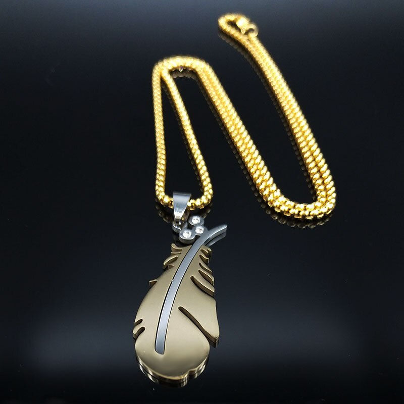 Thumbnail: 2022 Fashion Feather Stainless Steel Necklaces for Men Jewelry cadena hombre 