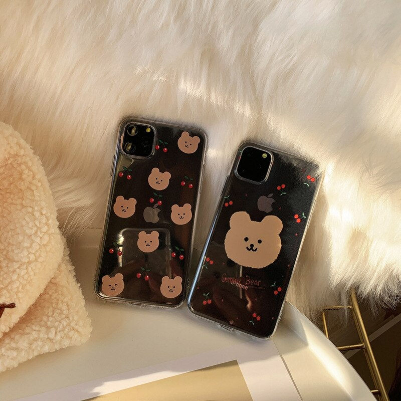 Thumbnail: Retro cherry bear letters couples cute Phone case for iPhone 13 12 11 Pro 