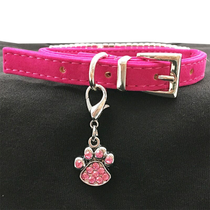 Thumbnail: 1pc New Fashion Jewelry Silver Pink Paw Bone Heart Collar Pet Accessory