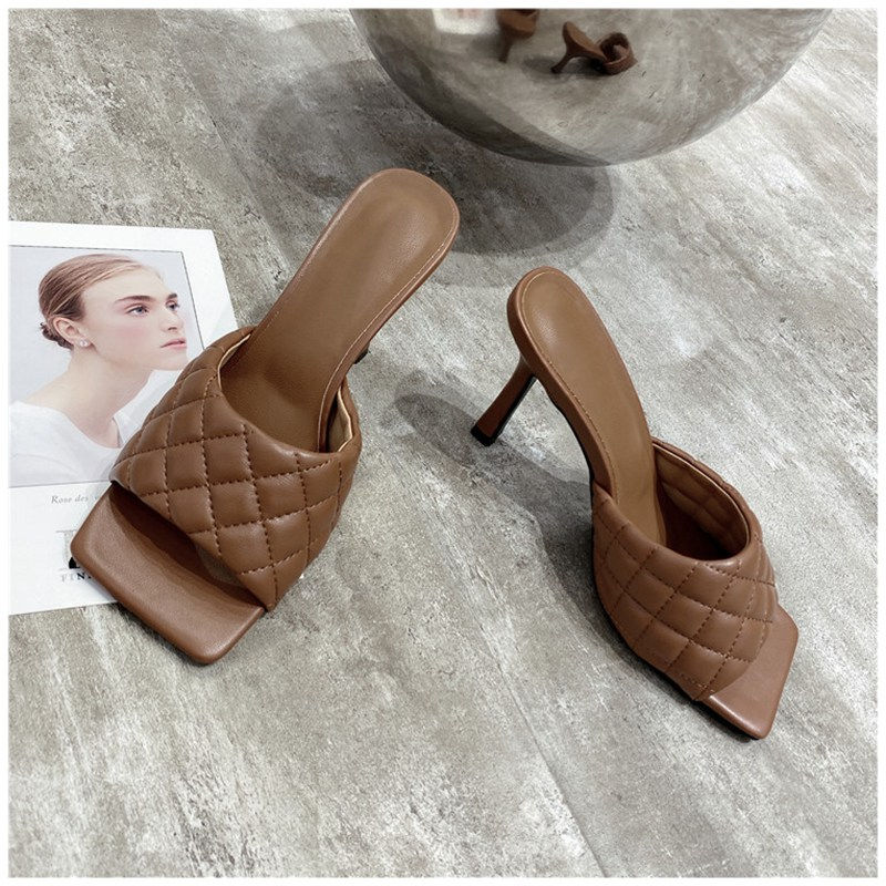 Thumbnail: SUOJIALUN 2021 Brand Design Women slippers Elegant Square Toe Heels 9CM 