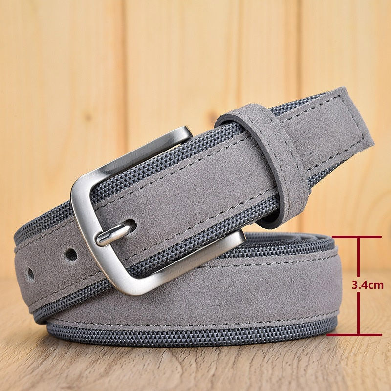 Thumbnail: Men Suede Leather Belt With Oxford Genuine Leather Pin Buckle Blue Belts 