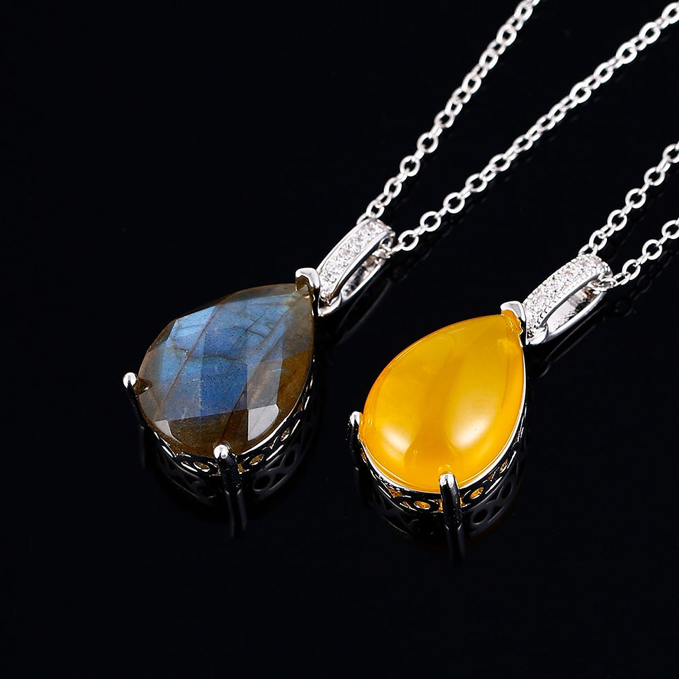 Thumbnail: Silver Pendant Necklace Large Pear Shape 13 * 18MM Labradorite and Yellow Stone
