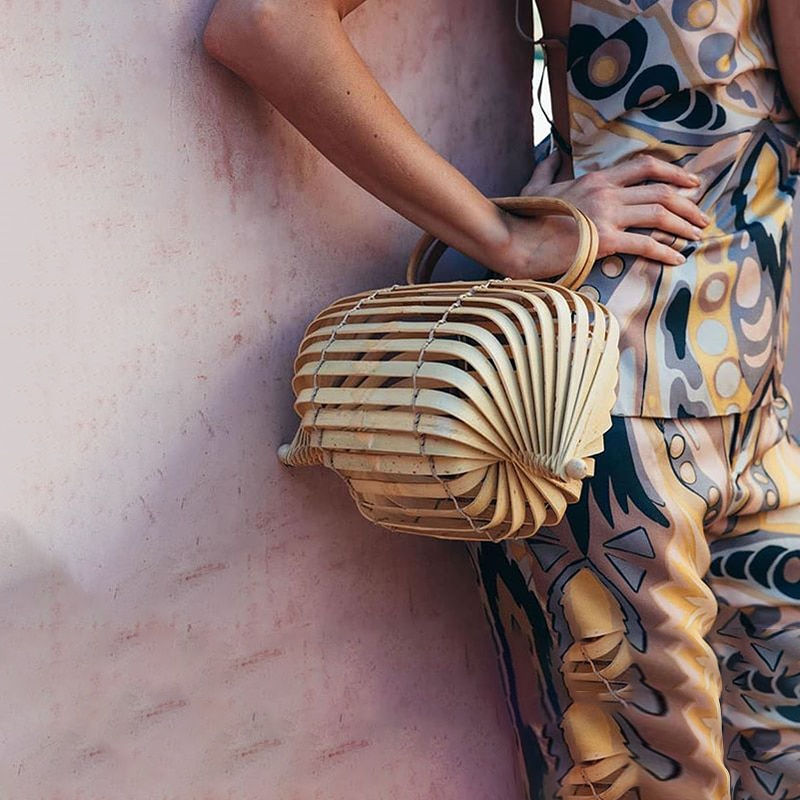 Thumbnail: Summer Bamboo Beach Bag Women New Hand Woven Hollow Out Basket 