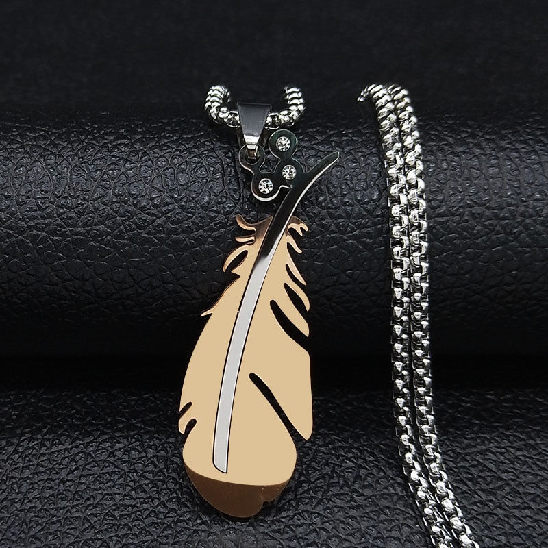 Thumbnail: 2022 Fashion Feather Stainless Steel Necklaces for Men Jewelry cadena hombre 