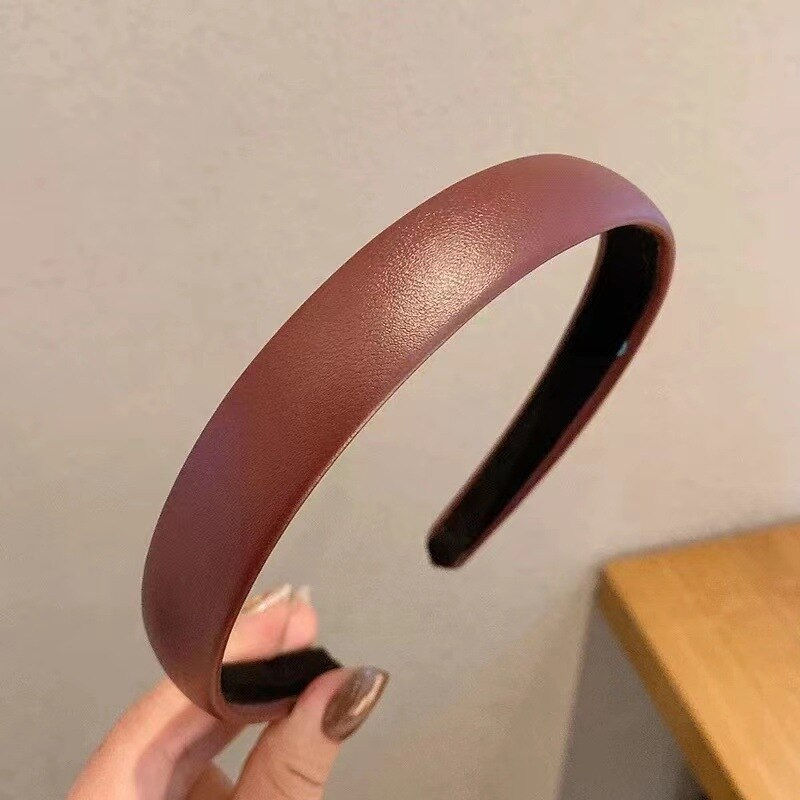 Thumbnail: Vintage PU Leather Hairbands Solid Headwear for Women Girls Fashion Chic 