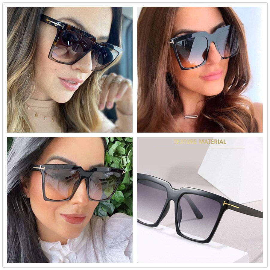 Thumbnail: Vintage Letter Square Frame Sunglasses For Women New Luxury Brand Black Tea