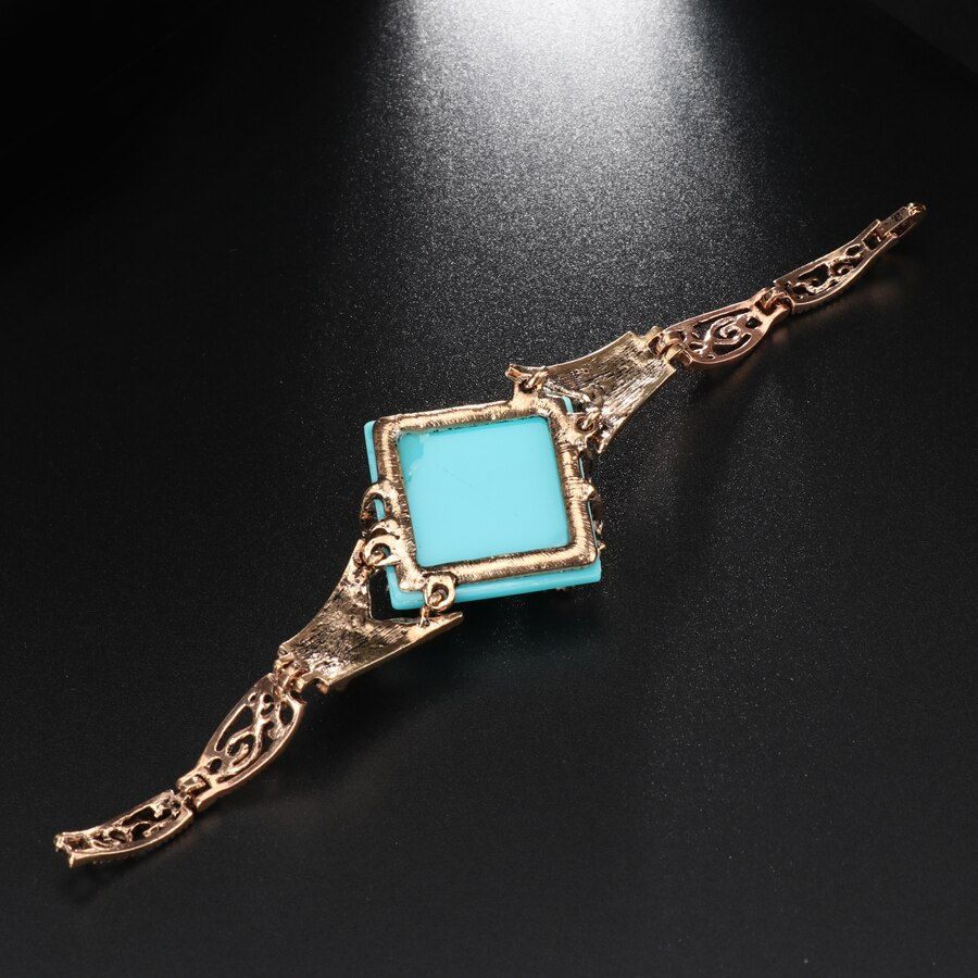 Thumbnail: Kinel Green Big Bracelet For Women Vintage Jewelry Antique Gold 