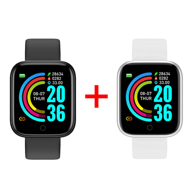Thumbnail: 2Pcs Y68 Smart Watch Men Women Digital Watches Bluetooth for Android Ios Xiaomi
