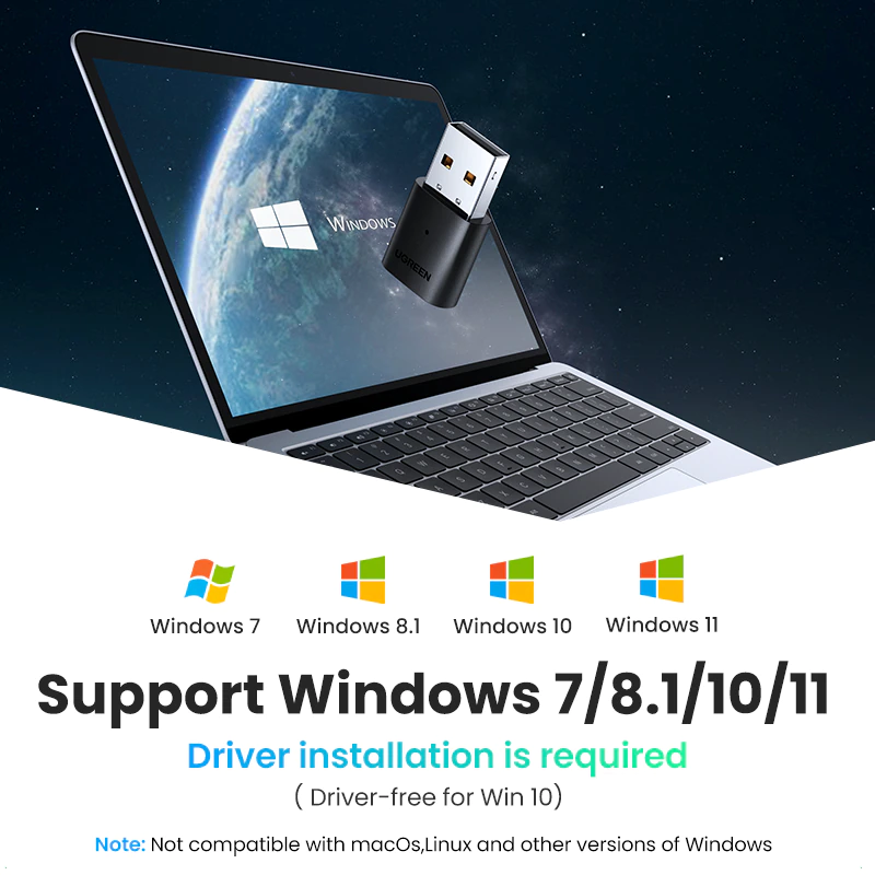 Thumbnail: UGREEN Bluetooth Adapter for PC USB Bluetooth 5.0  Adapter  Windows 11/10/8.1
