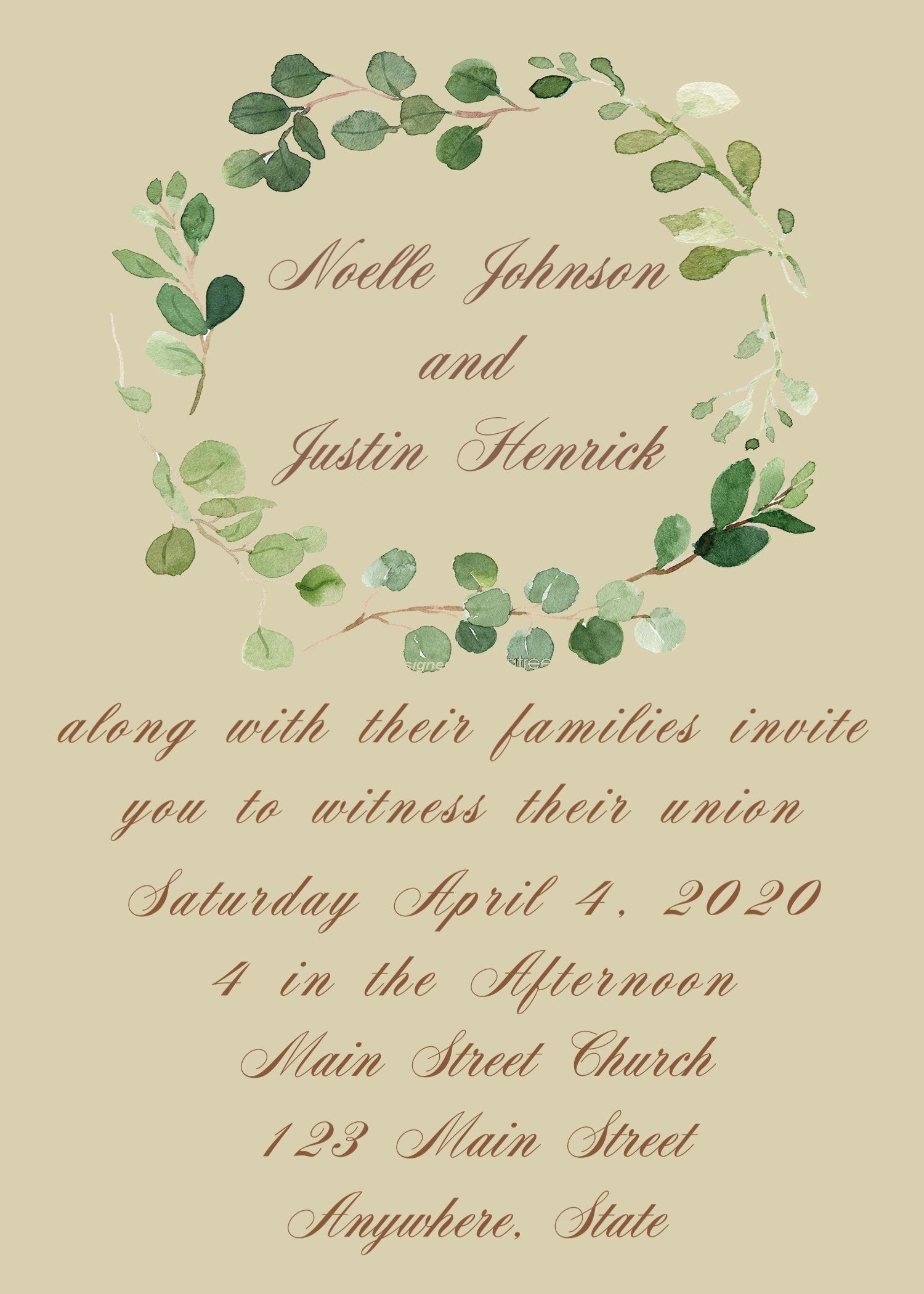 Leaf Wreath Wedding Invitation