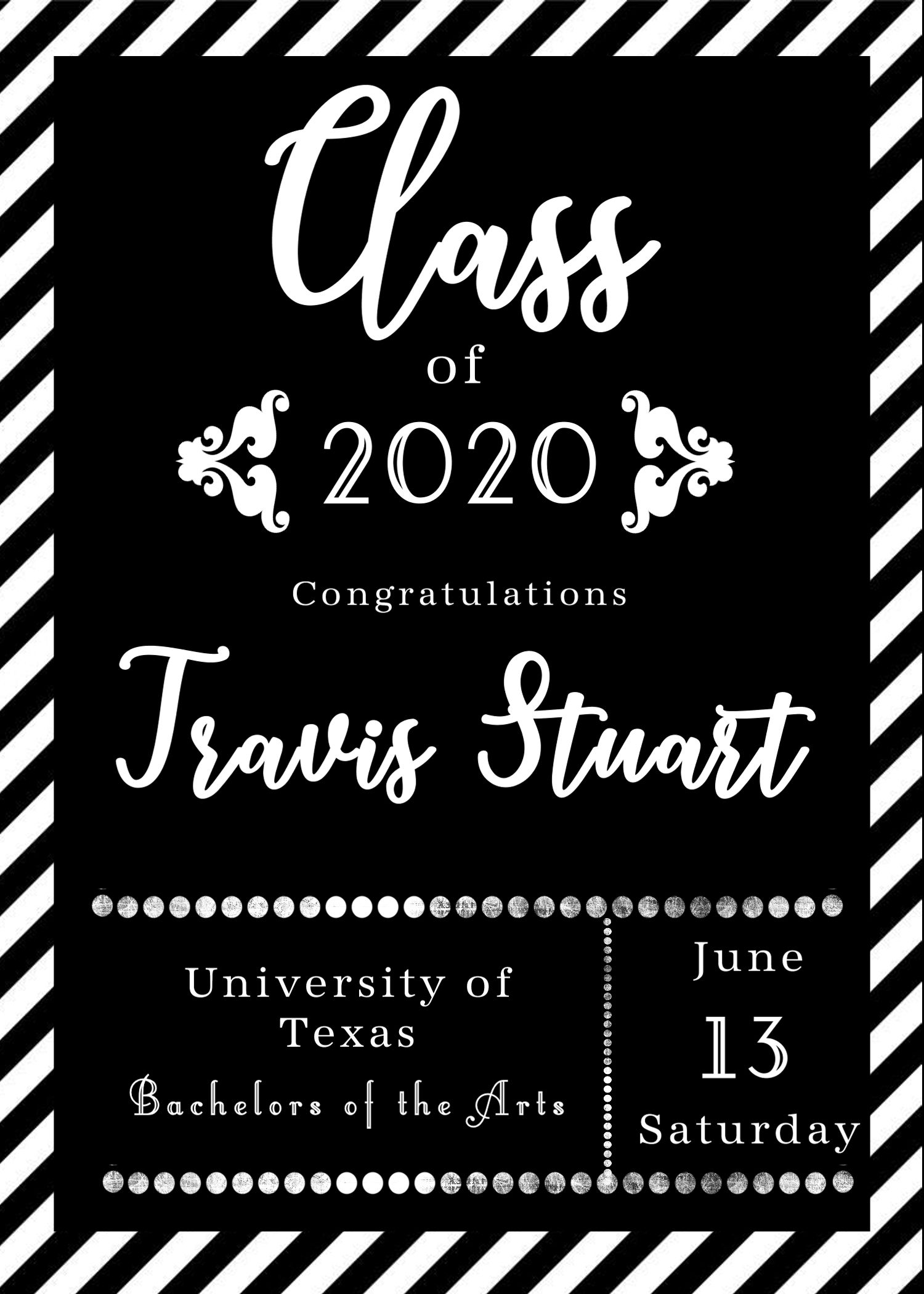 Black and White Stripe Graduation Announcement