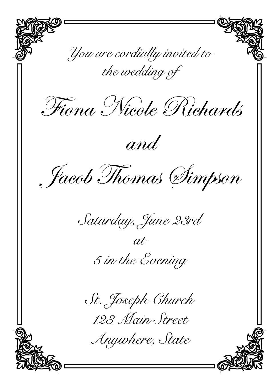 Elegant Black and White Wedding Invitation