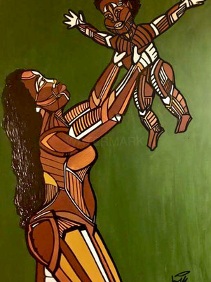 Woman raising up child