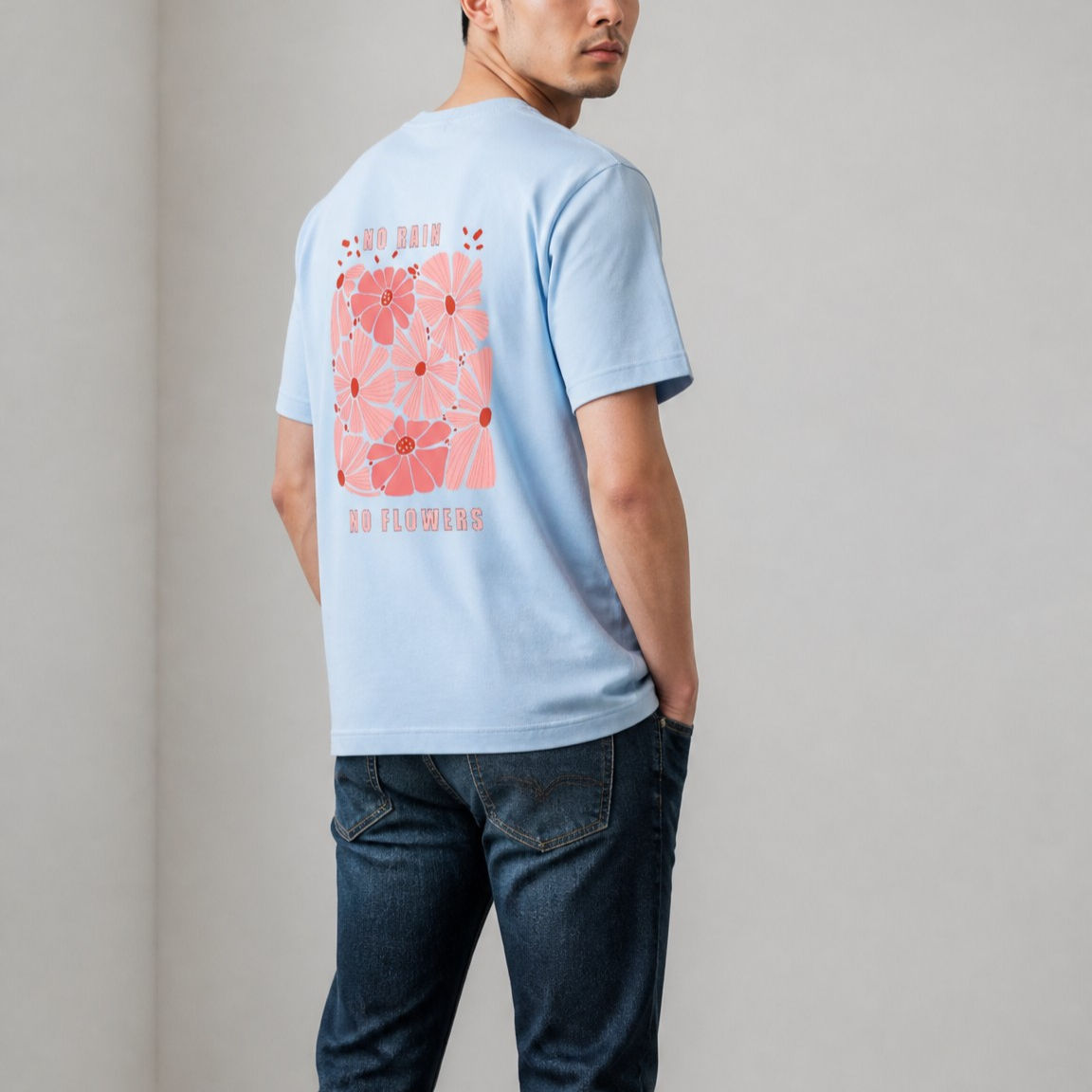 MecTees No Rain No Flowers Çiçek Baskılı Oversize Tişört