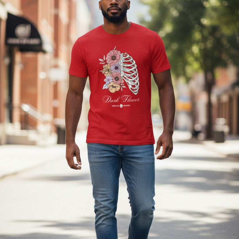 Küçük resim: MecTees Dark Flower (Gotik Çiçek Baskılı) Unisex Oversize Tişört 