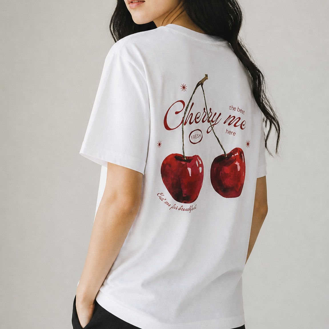 MecTees Cherry Me Vintage Kiraz Baskılı Oversize Tişört