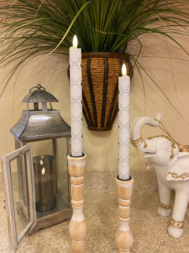 Green & White Shamrocks Flameless Taper Candles, Wax LED Candles