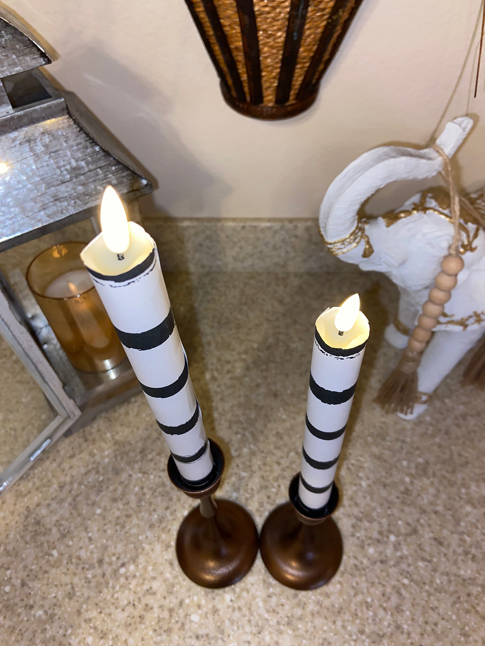 Thumbnail: Black and White stripes, Flameless Taper Candles, Wax, Tapers with remote