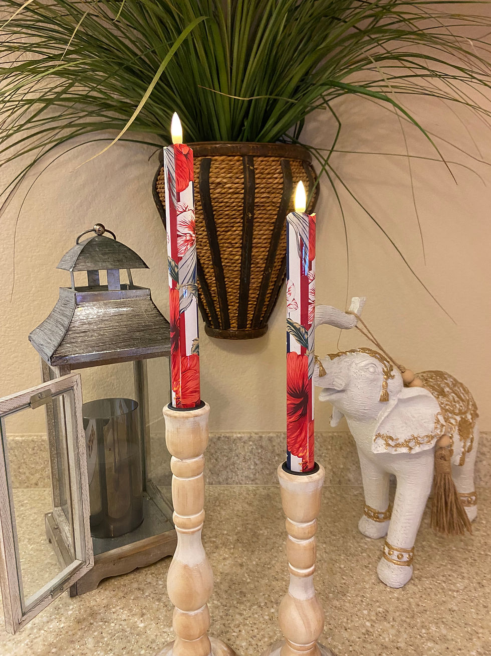 Thumbnail: Patriotic Hibiscus (large) Flameless Taper Candles, Wax LED Candles Set of 2
