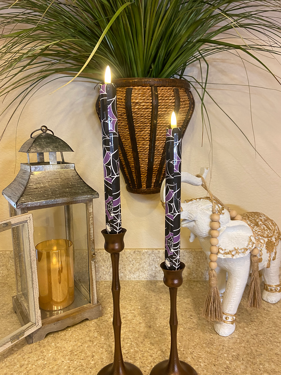 Thumbnail: Purple Spider Webs, Flameless Taper Candles, Wax, Tapers with remote