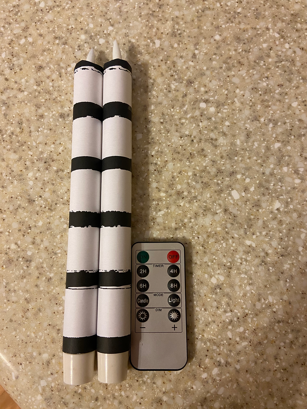 Thumbnail: Black and White stripes, Flameless Taper Candles, Wax, Tapers with remote