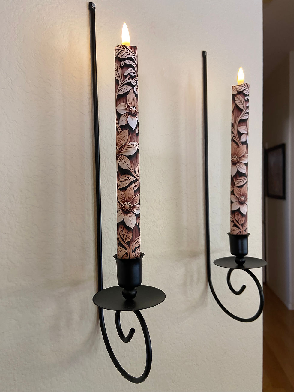 Thumbnail: Rustic Flowers Flameless Taper Candles, Wax LED Candles Set of 2 with Remote