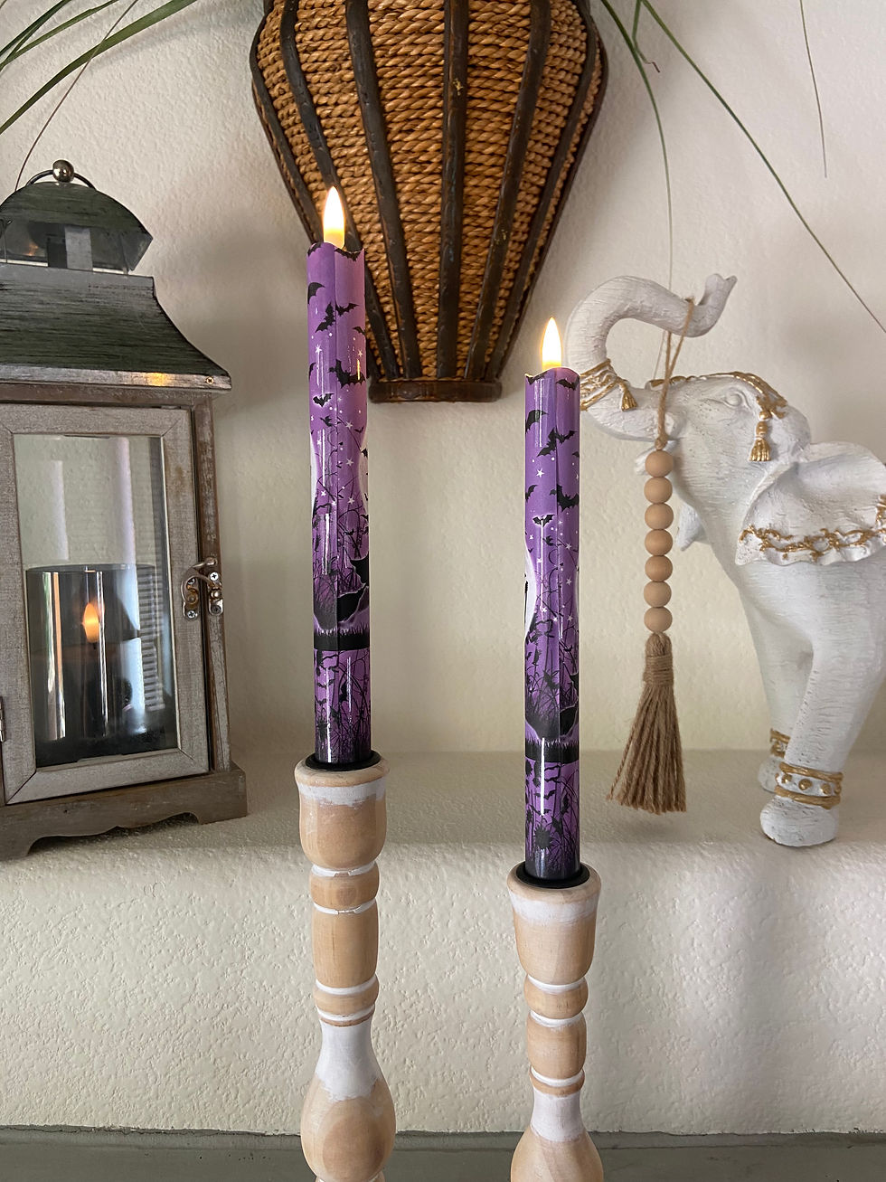 Thumbnail: Witch & Bats, Flameless Taper Candles, Set of 2 with Remote