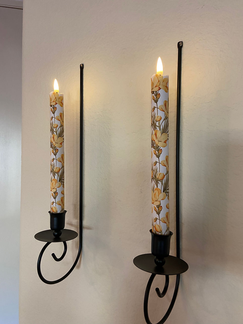 Thumbnail: Yellow Floral Flameless Taper Candles, Wax LED Candles Set of 2 with Remote