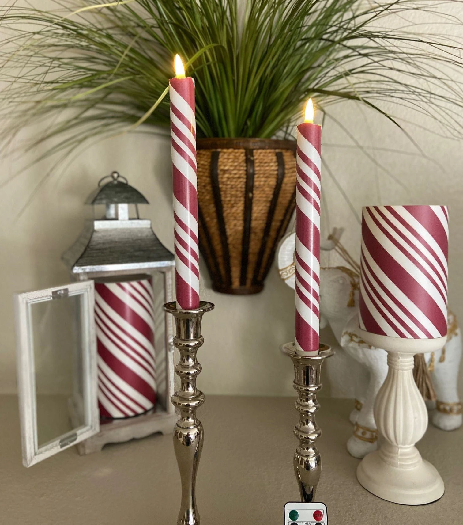 Candy Cane, Flameless Taper Candles, Wax, Tapers with remote