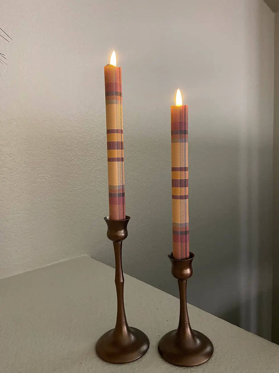 Thumbnail: Fall Tartan, Flameless Taper Candles, Wax, Tapers with remote